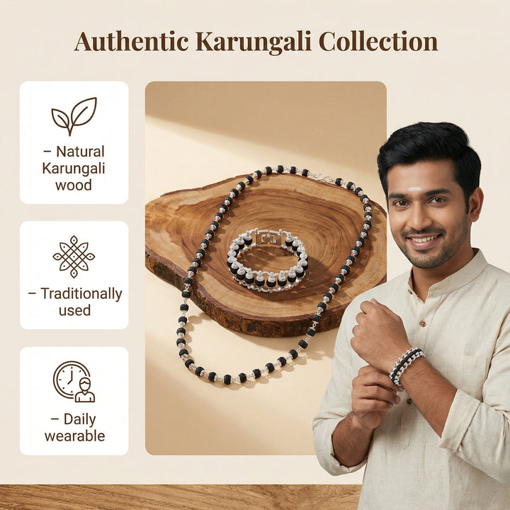 Silver-Plated Eternal Karungali Mala + Karungali bracelet combo