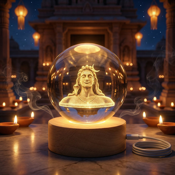 Adiyogi 3D Crystal Ball Lamp By Mokshima (FREE 1 YEAR WARRANTY)