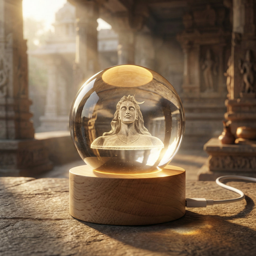 Adiyogi 3D Crystal Ball Lamp By Mokshima (FREE 1 YEAR WARRANTY)