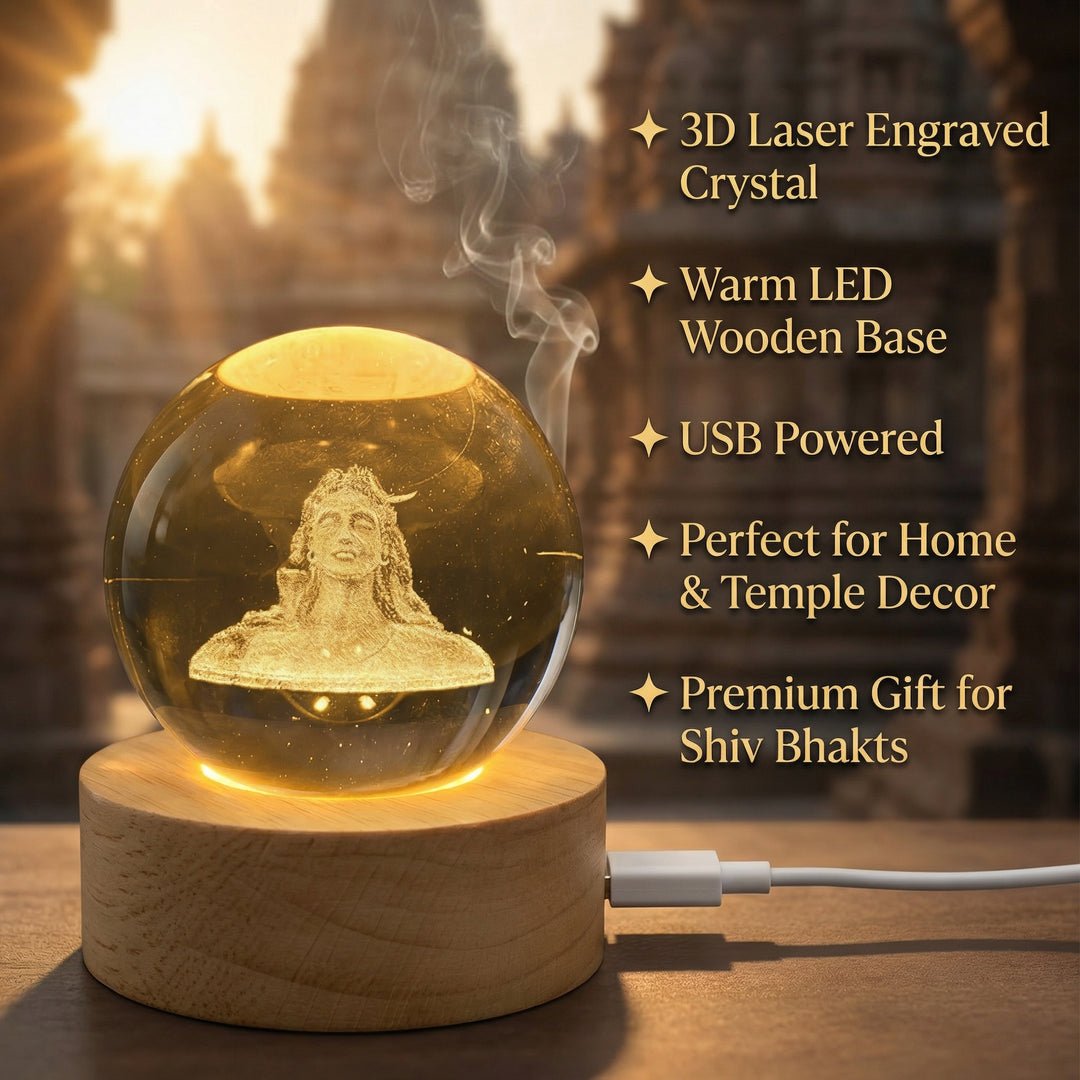 Adiyogi 3D Crystal Ball Lamp By Mokshima (FREE 1 YEAR WARRANTY)