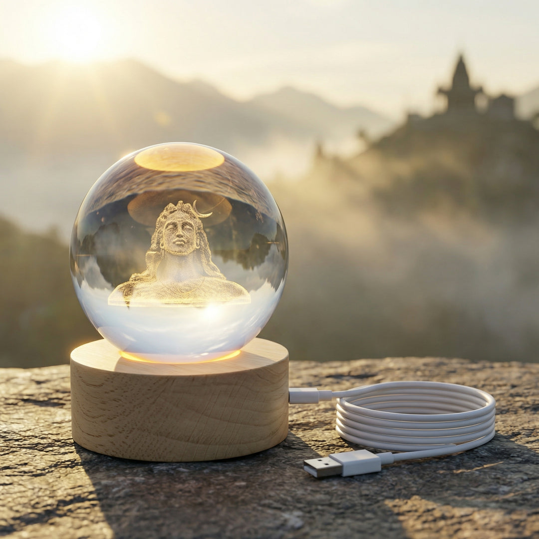 Adiyogi 3D Crystal Ball Lamp By Mokshima (FREE 1 YEAR WARRANTY)
