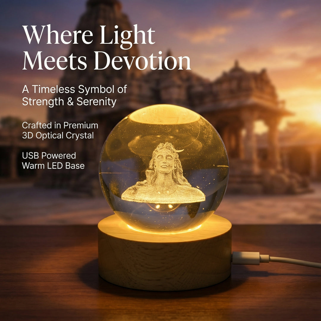 Adiyogi 3D Crystal Ball Lamp By Mokshima (FREE 1 YEAR WARRANTY)
