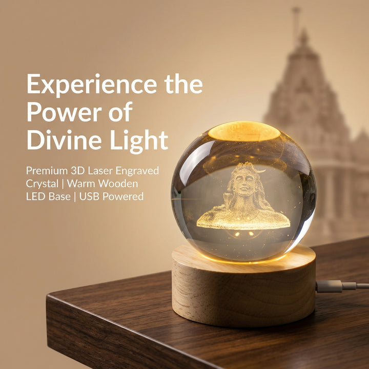 Adiyogi 3D Crystal Ball Lamp By Mokshima (FREE 1 YEAR WARRANTY)