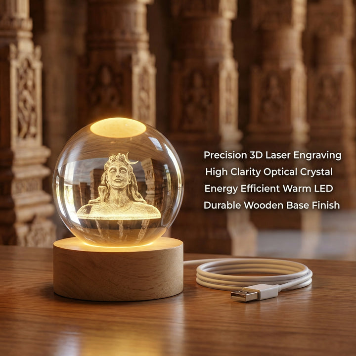 Adiyogi 3D Crystal Ball Lamp By Mokshima (FREE 1 YEAR WARRANTY)