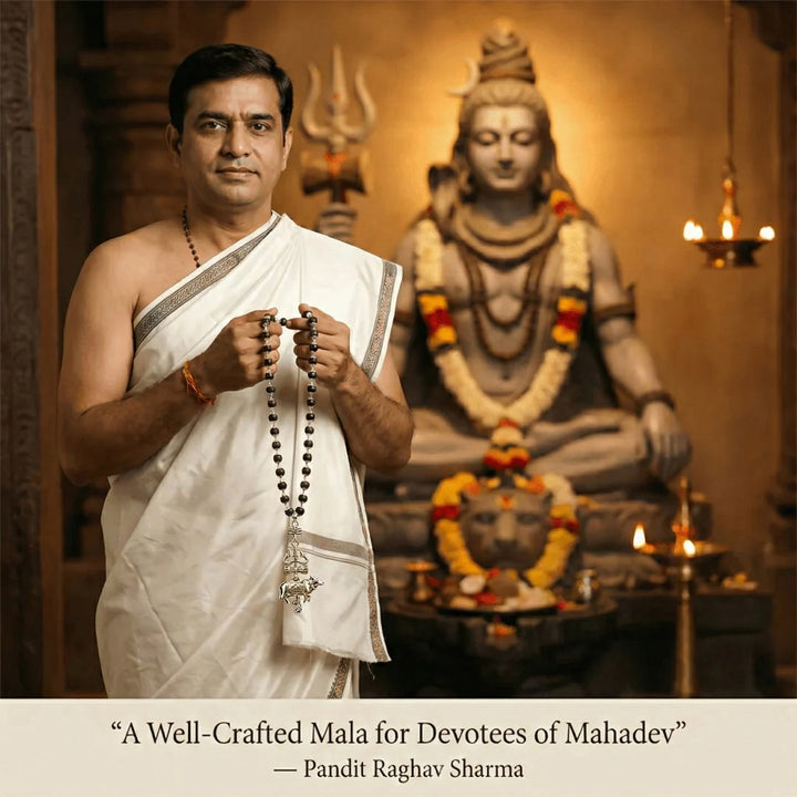 Shive Raksha Karungali Mala With Trishul Nandi Pendant