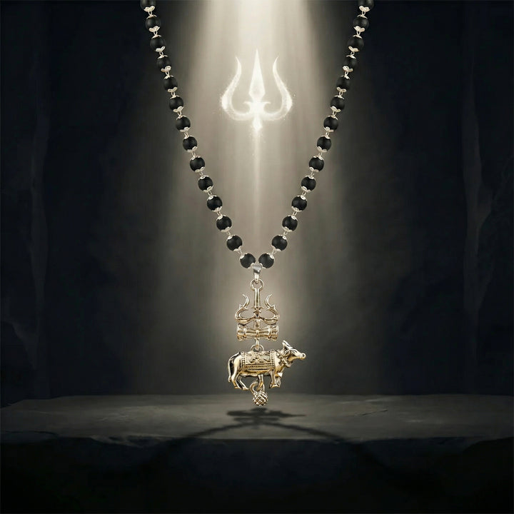 Shive Raksha Karungali Mala With Trishul Nandi Pendant