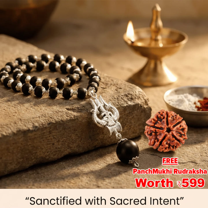 OM Shiva Trishool Karungali Mala (Buy 1 Get 1 Free Gift)
