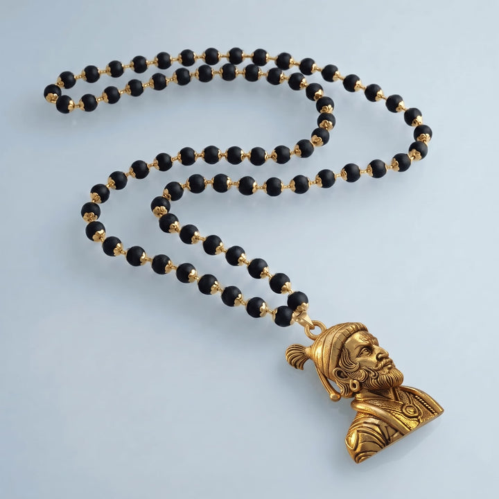 Shivaji Maharaj Pendant With Gold Cap Karungali Mala