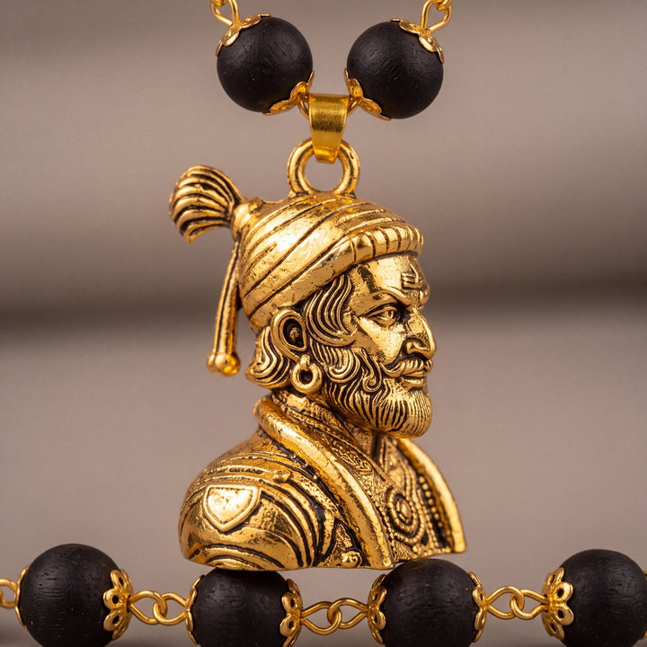 Shivaji Maharaj Pendant With Gold Cap Karungali Mala