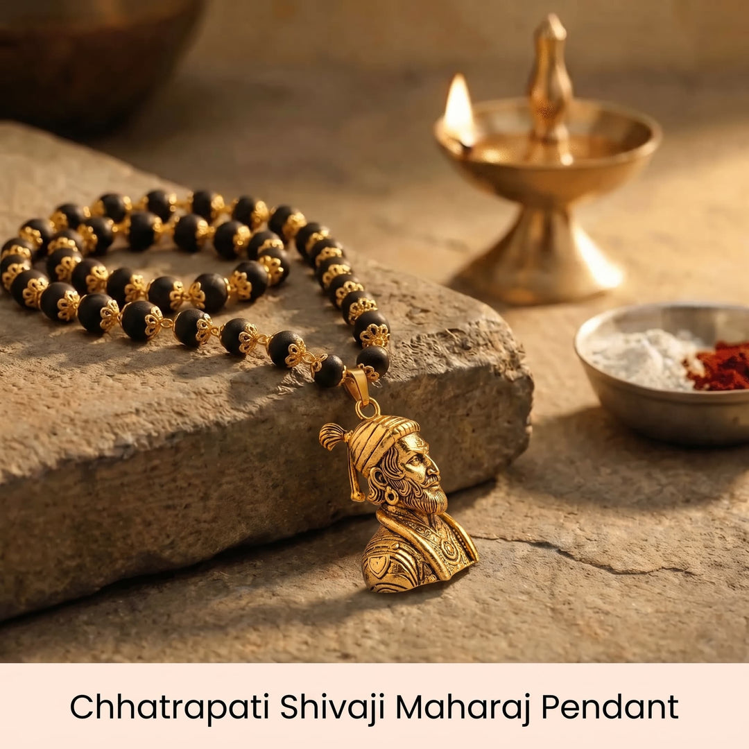 Shivaji Maharaj Pendant With Gold Cap Karungali Mala