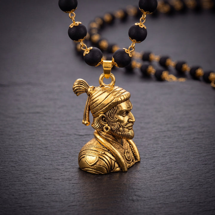 Shivaji Maharaj Pendant With Gold Cap Karungali Mala
