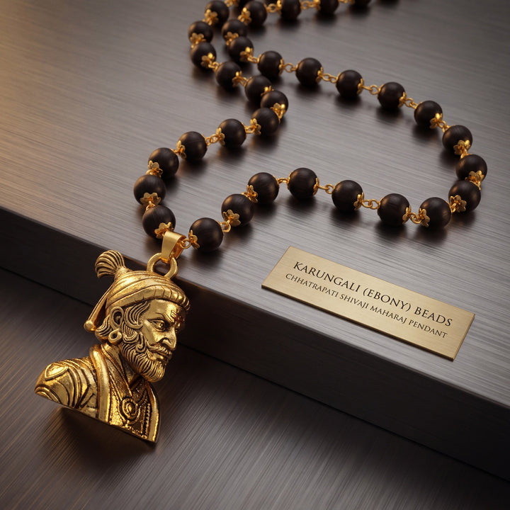 Shivaji Maharaj Pendant With Gold Cap Karungali Mala