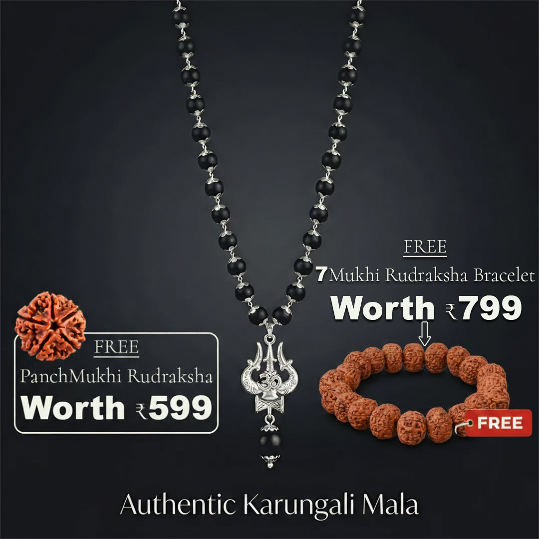 OM Shiva Trishool Karungali Mala (Buy 1 Get 1 Free Gift)