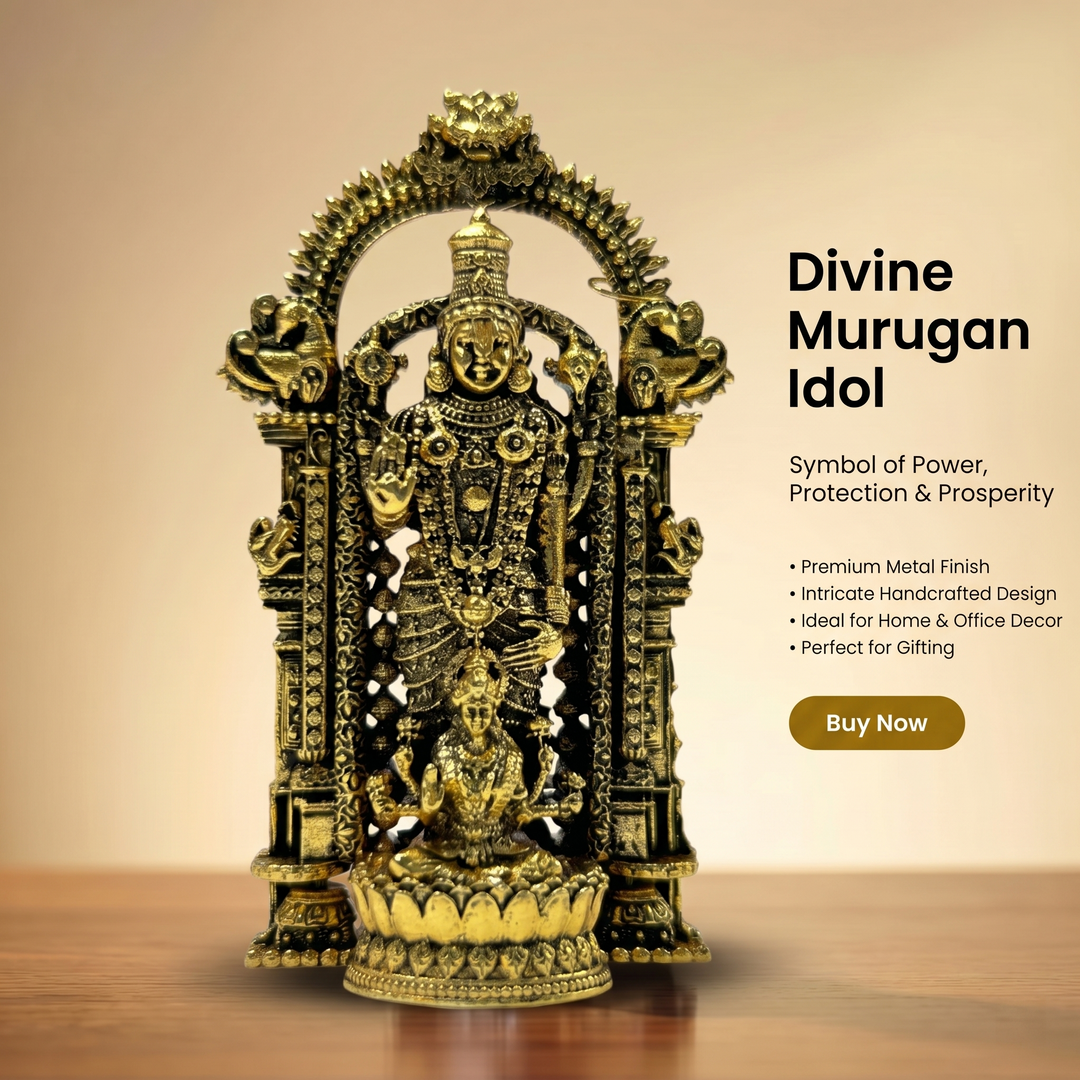 Lord Murugan Mini Idol for Car Dashboard - Gold Plated