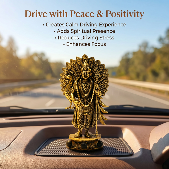 Divine Lord Murugan Idol with Peacock - Gold Plated