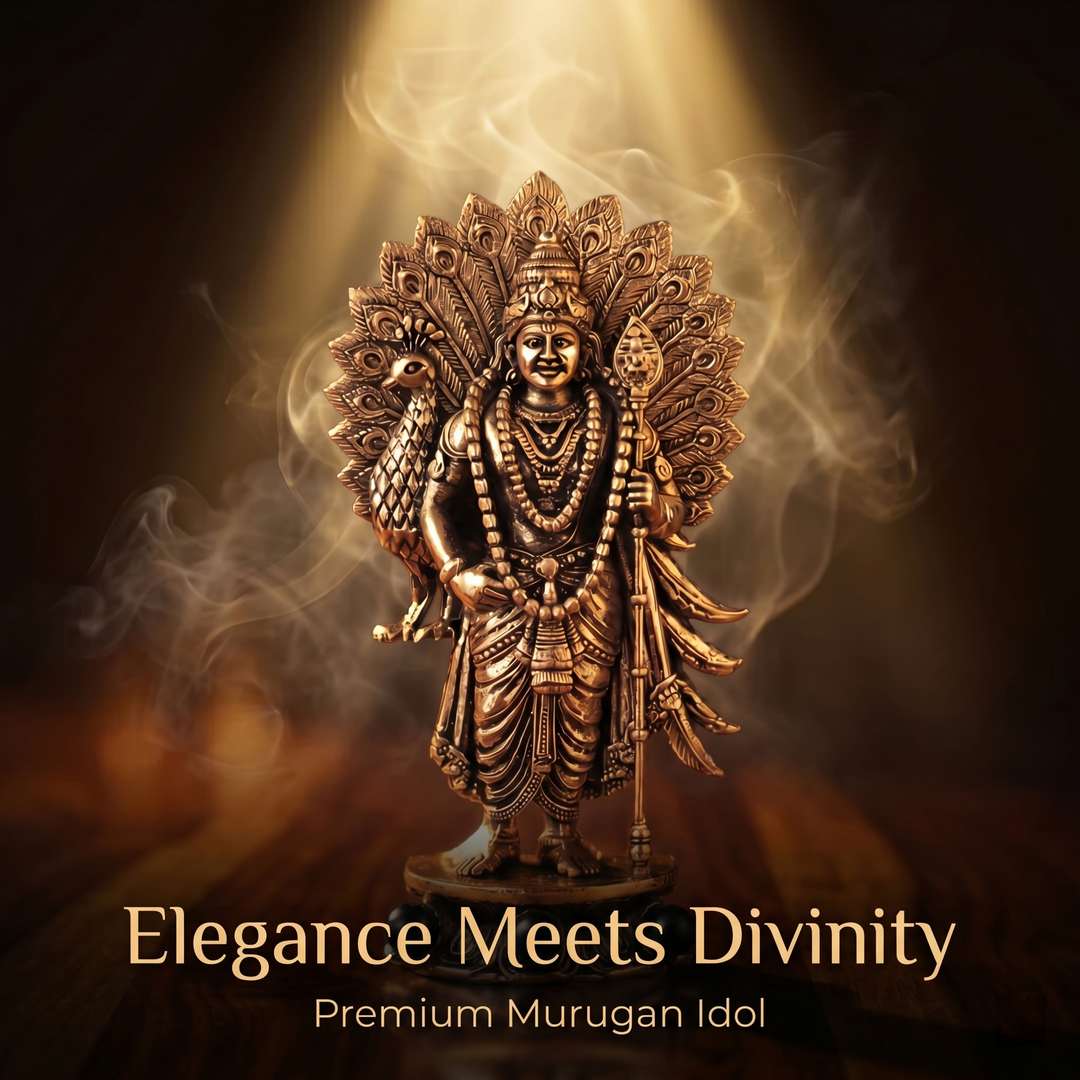 Divine Lord Murugan Idol with Peacock - Gold Plated