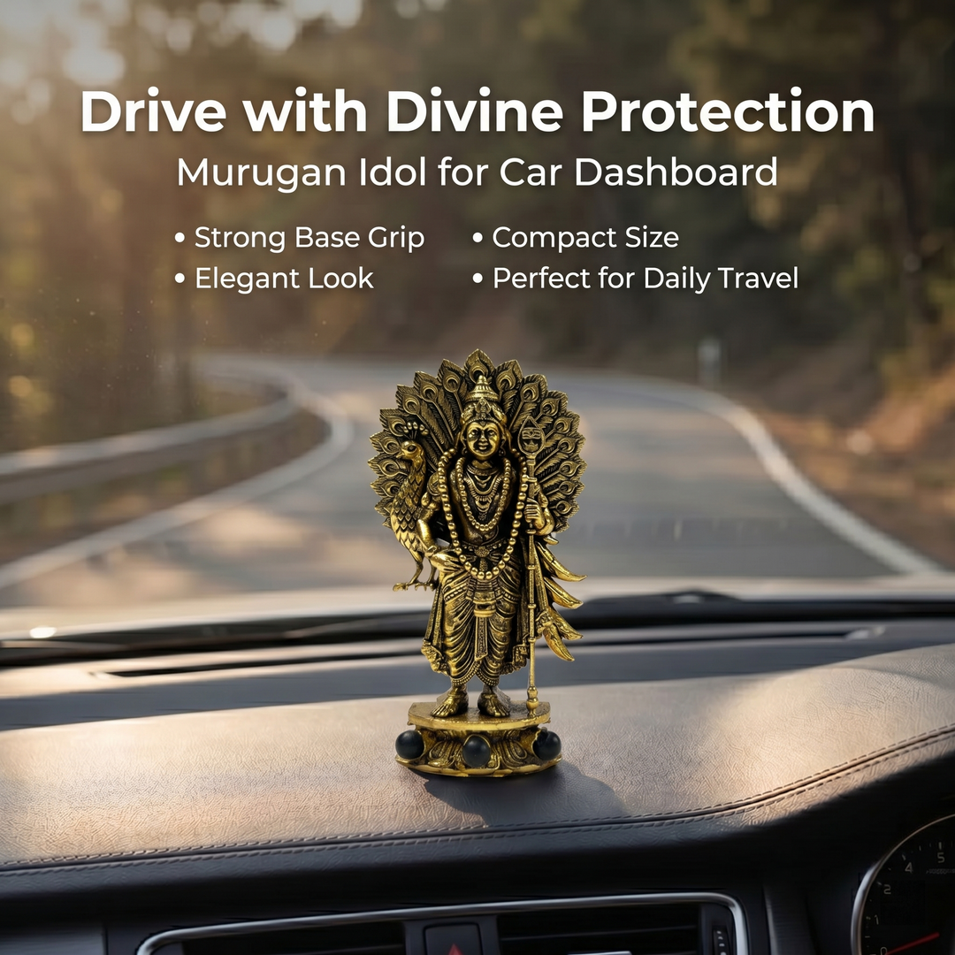Divine Lord Murugan Idol with Peacock - Gold Plated