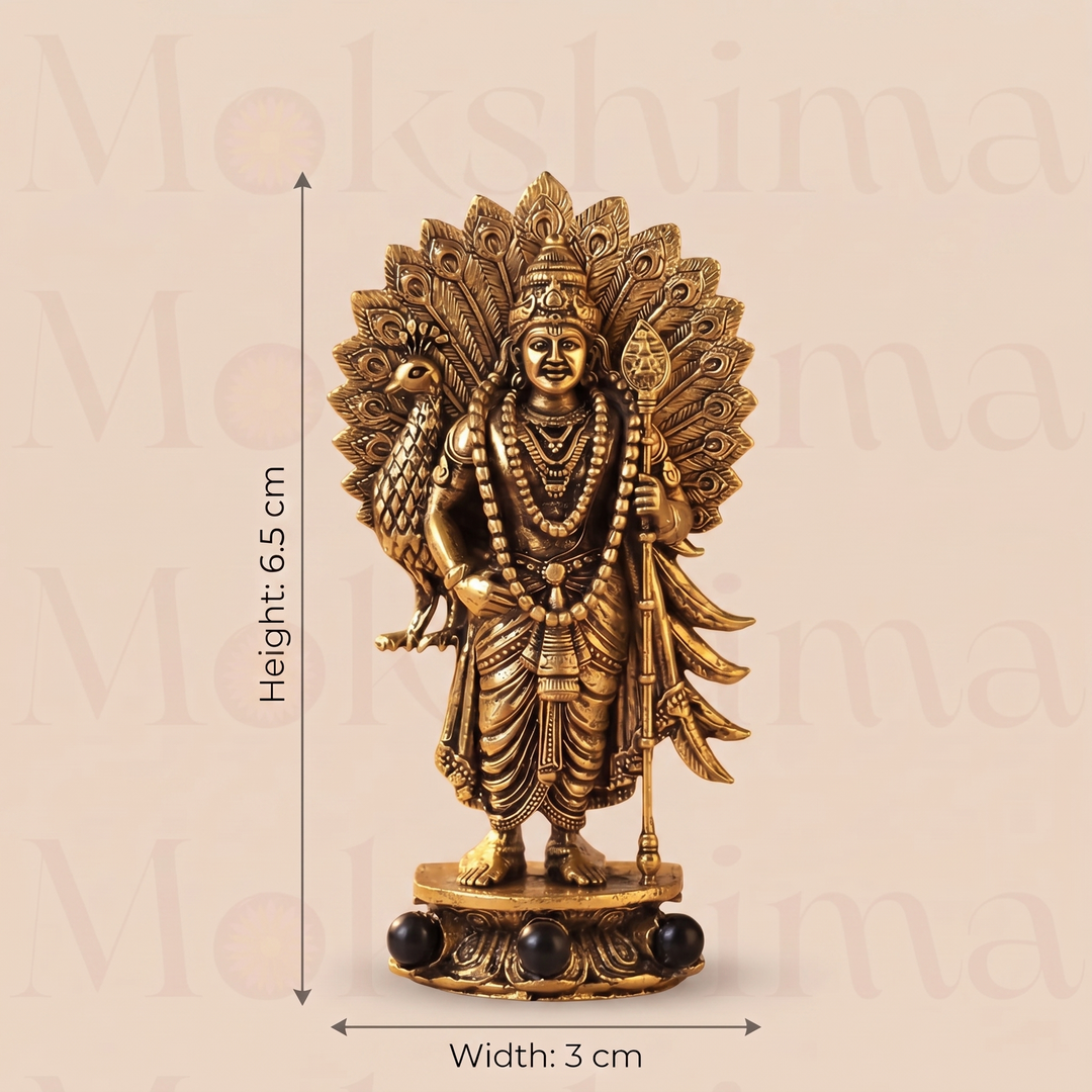Divine Lord Murugan Idol with Peacock - Gold Plated